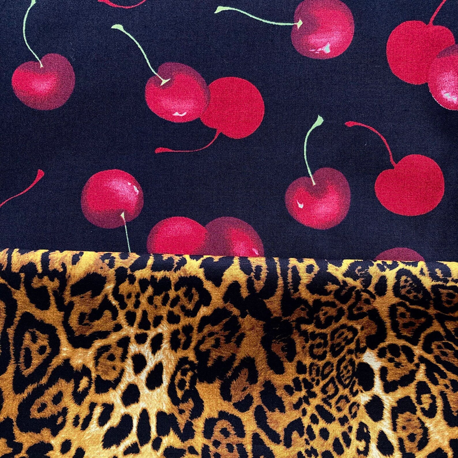 Hair tie  with cherries and leaopard print