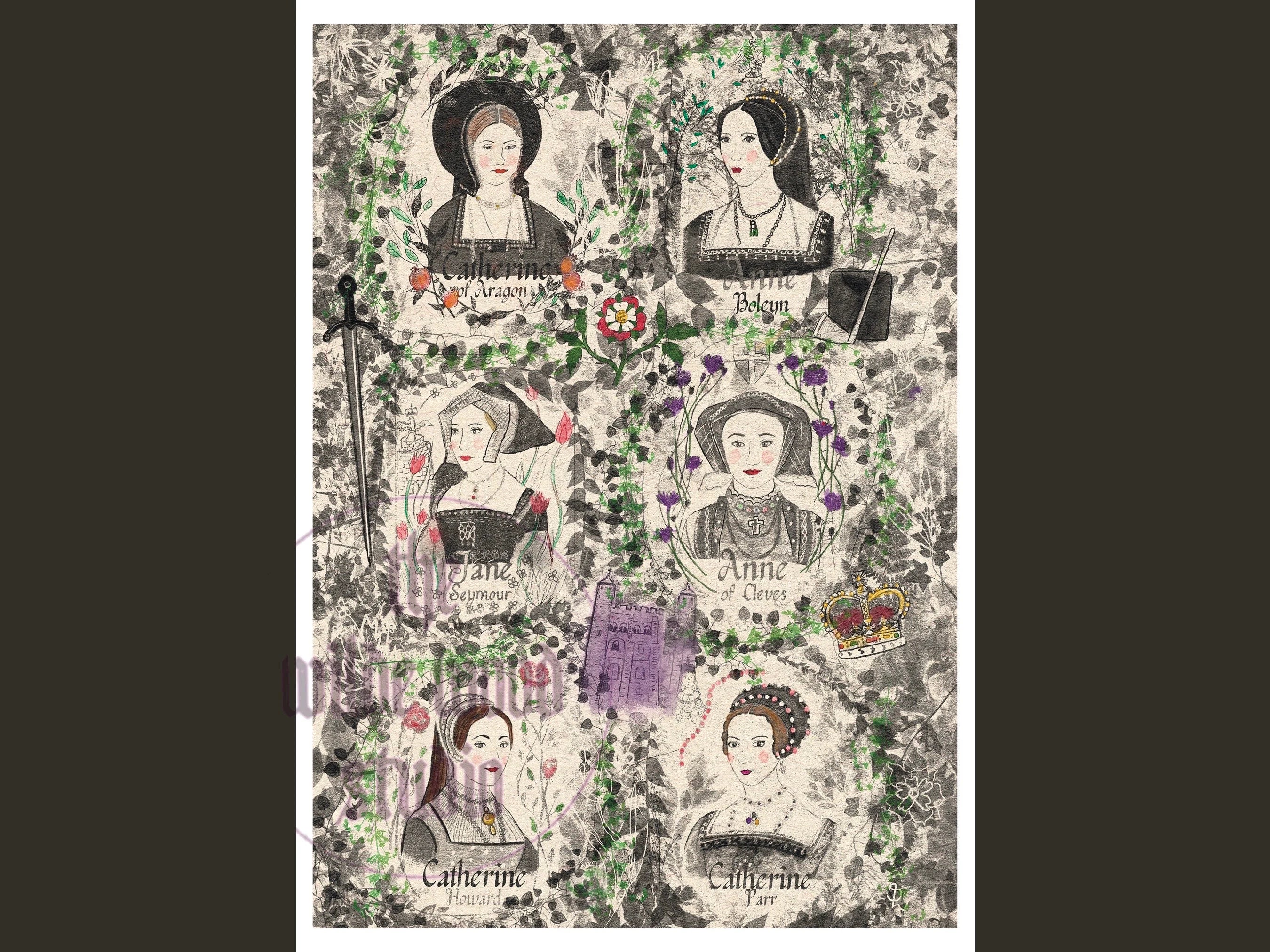 Art print of the wives of Henry the eighth